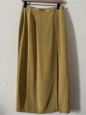 Kasper Olive Green Maxi Skirt with Side Button Slit